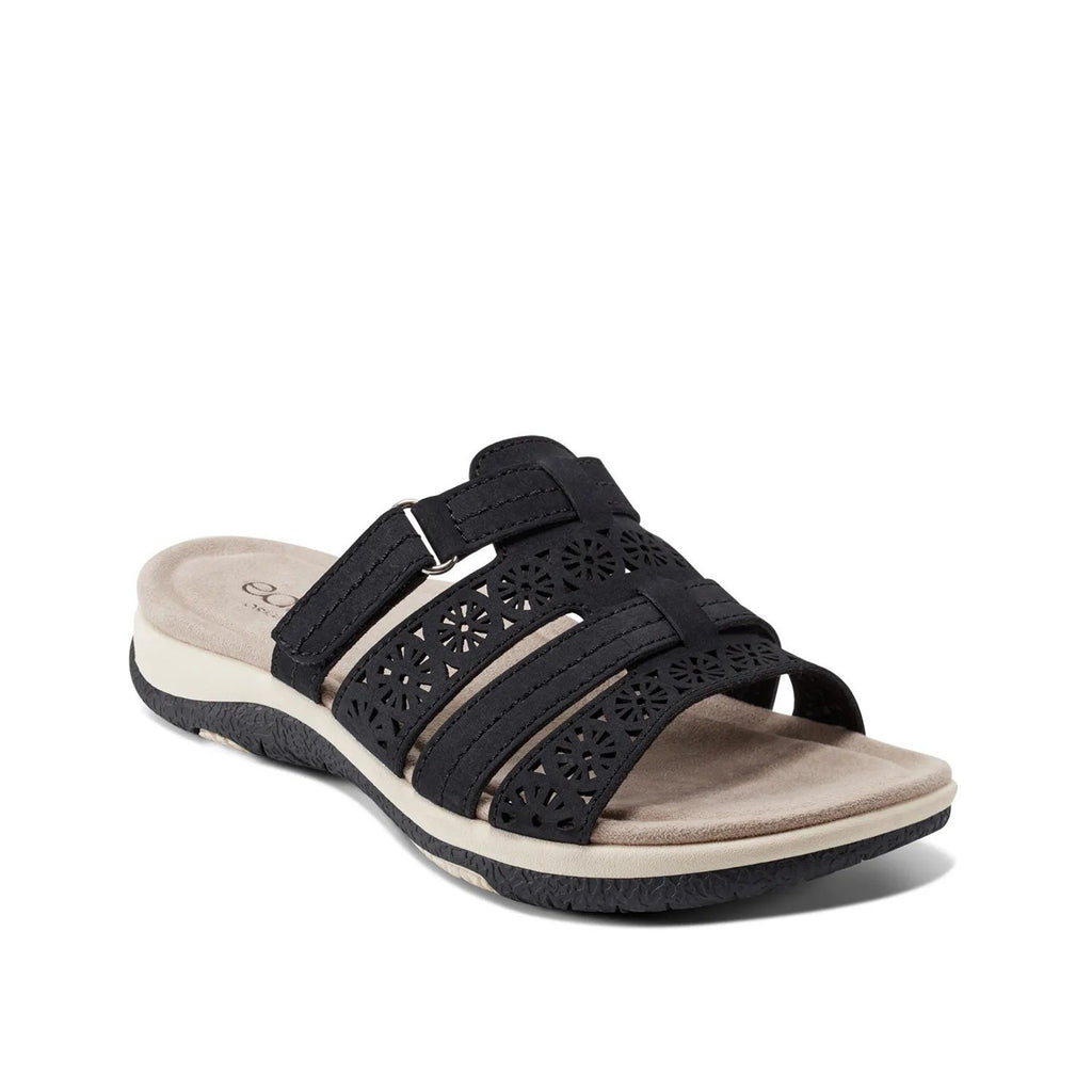 Earth Origins Womens Sinci Slide Sandals Size 9.5 Black Laser Cut Comfort NWOB