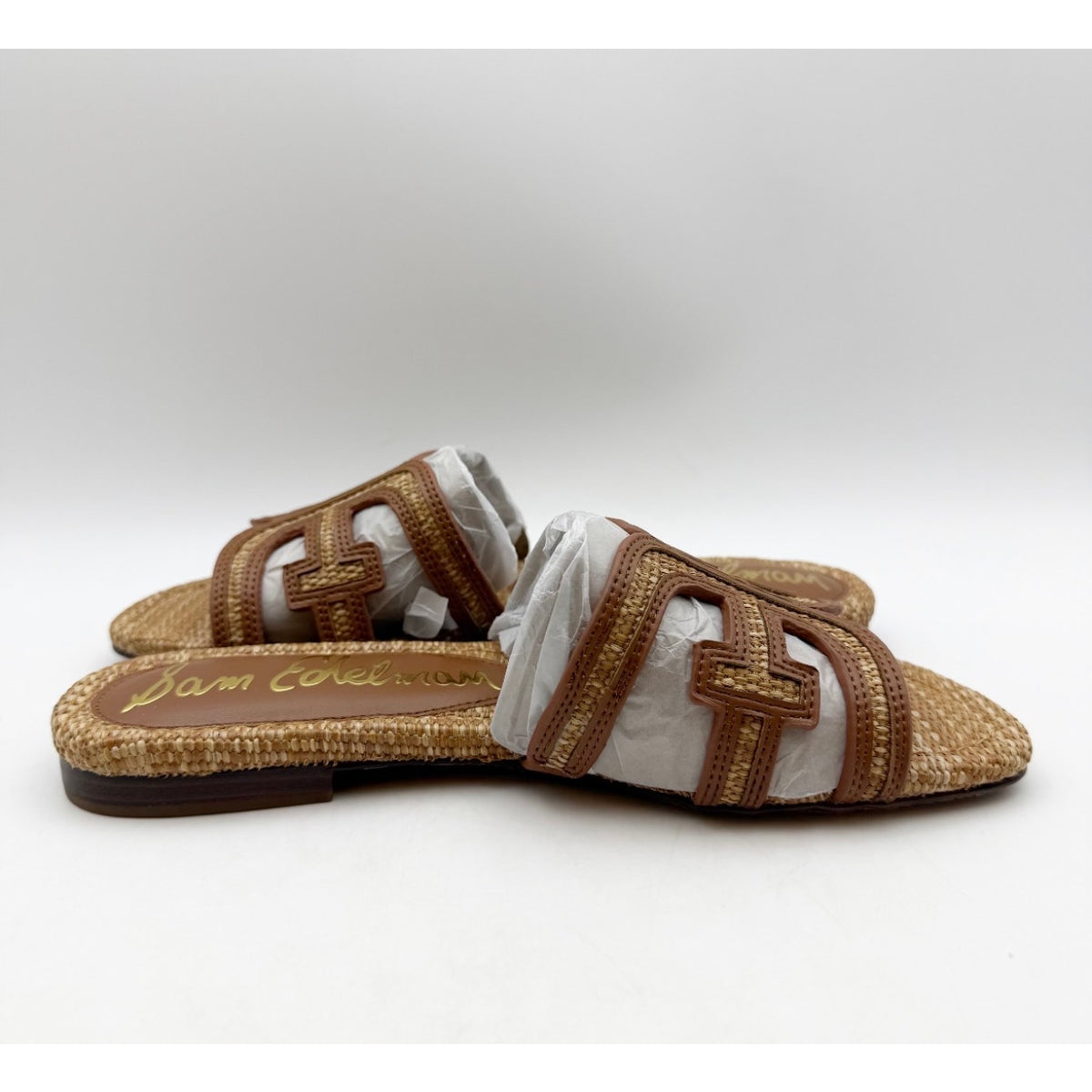 Sam Edelman Women's Bay Slide Sandals Size 7 EU 37 Tan Raffia Flats NIB
