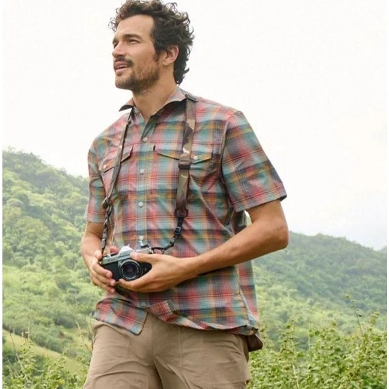 L.L. BEAN Mens Short-Sleeve Casual Shirt Small Red Green SunSmart Cool Weave NWT