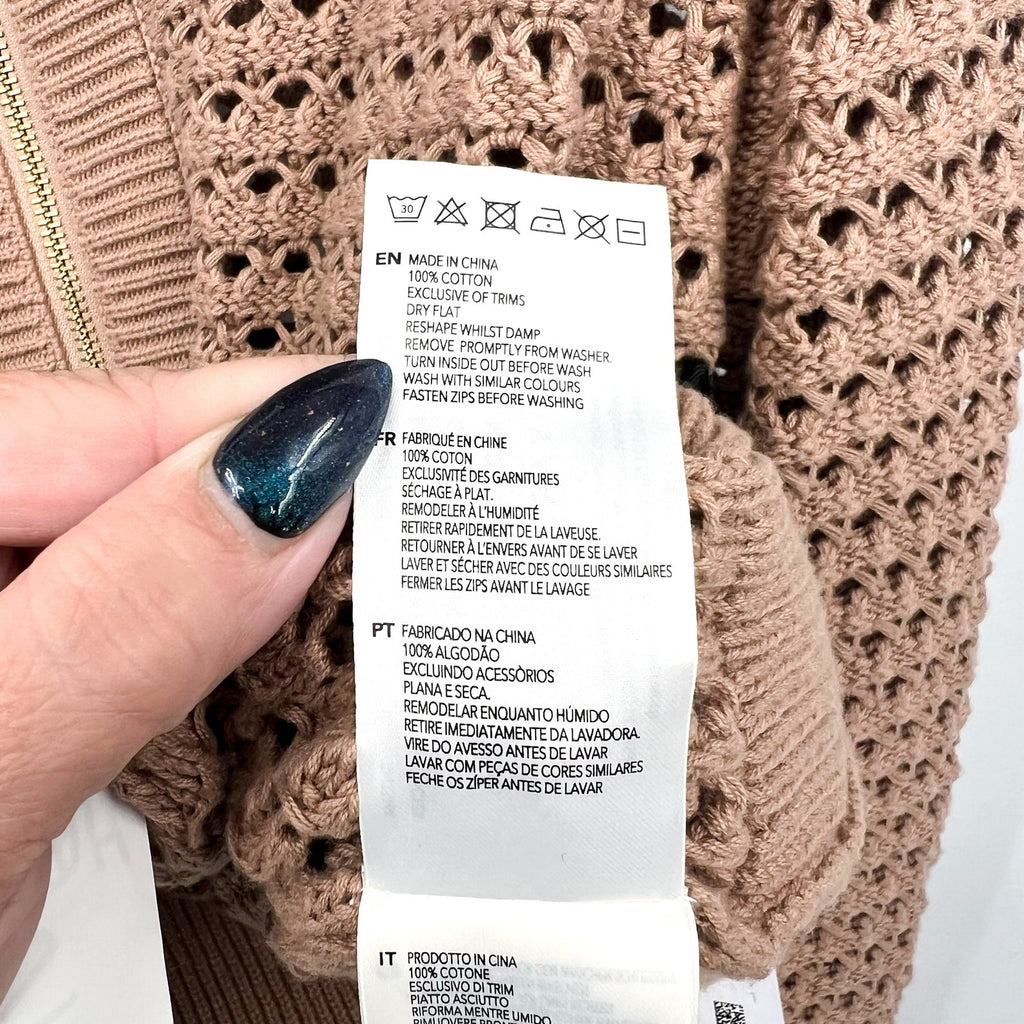 VARLEY Women's Eloise Full Zip Knit Jacket Small Tan Warm Taupe Pointelle NWT