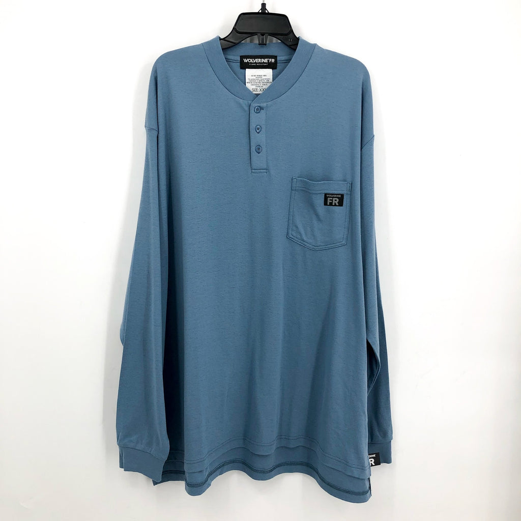 WOLVERINE Mens Guardian Cotton Long Sleeve Henley Shirt XXL Blue Flame Resis NWT