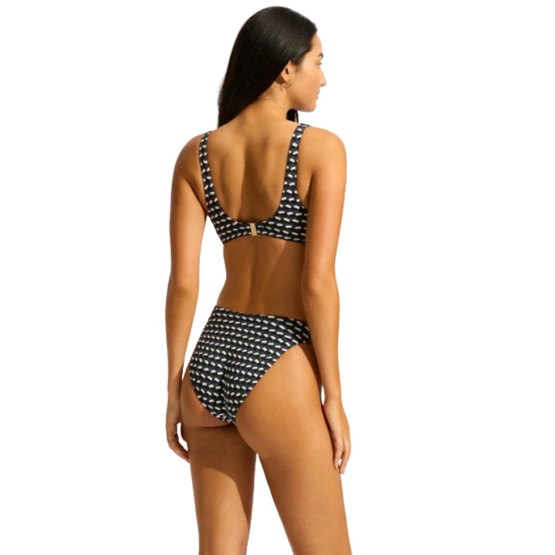 SEAFOLLY Women's Mala High Leg Bikini Bottom Size 6 Black Printed NWT