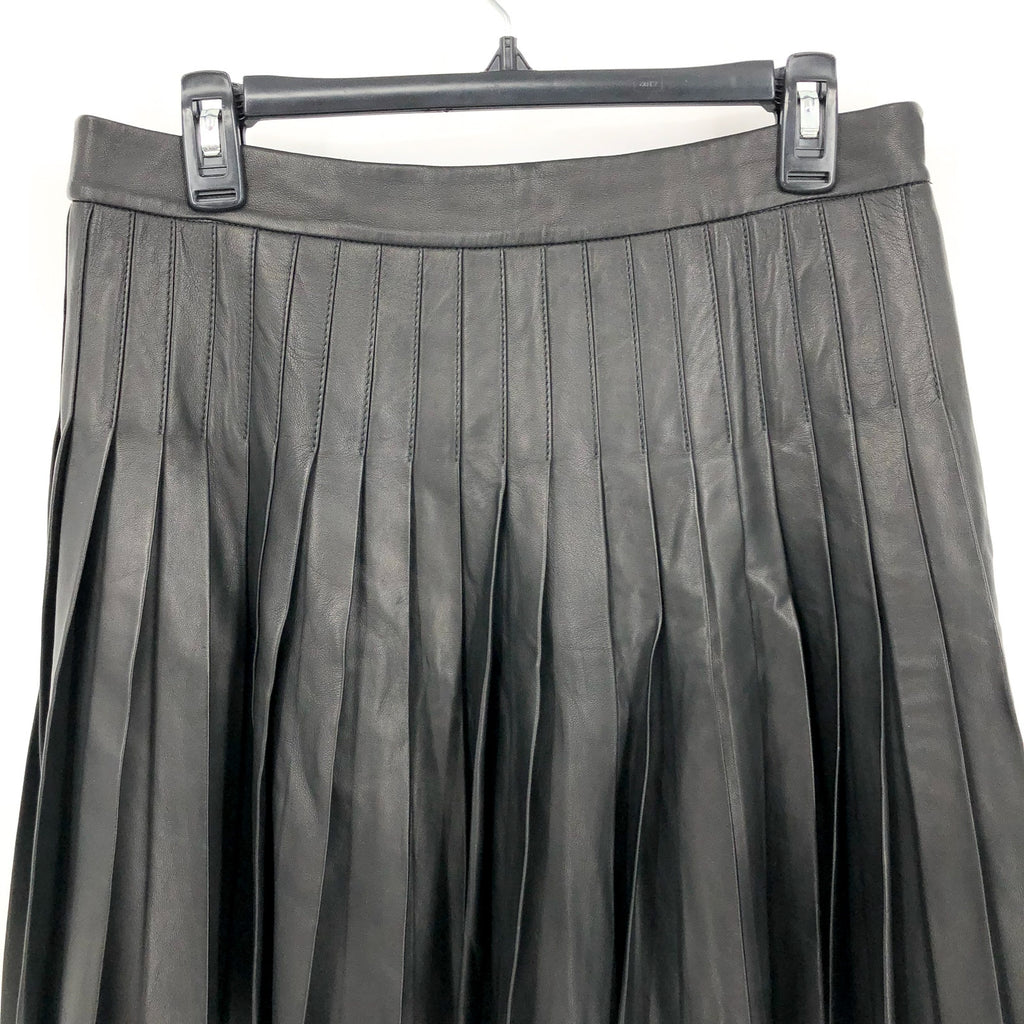 LAUREN RALPH LAUREN Knife-Pleated Lambskin Miniskirt Size 10 Black Leather NWOT