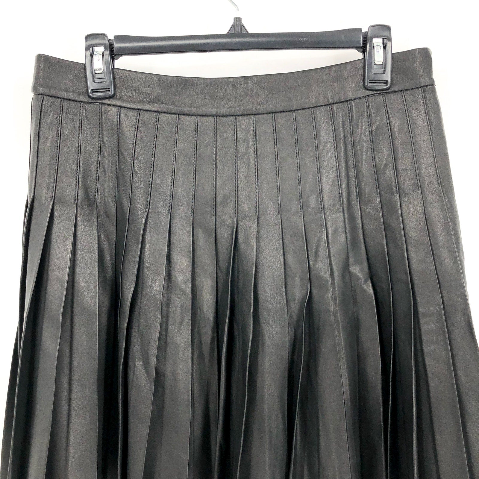 LAUREN RALPH LAUREN Knife-Pleated Lambskin Miniskirt Size 10 Black Leather NWOT