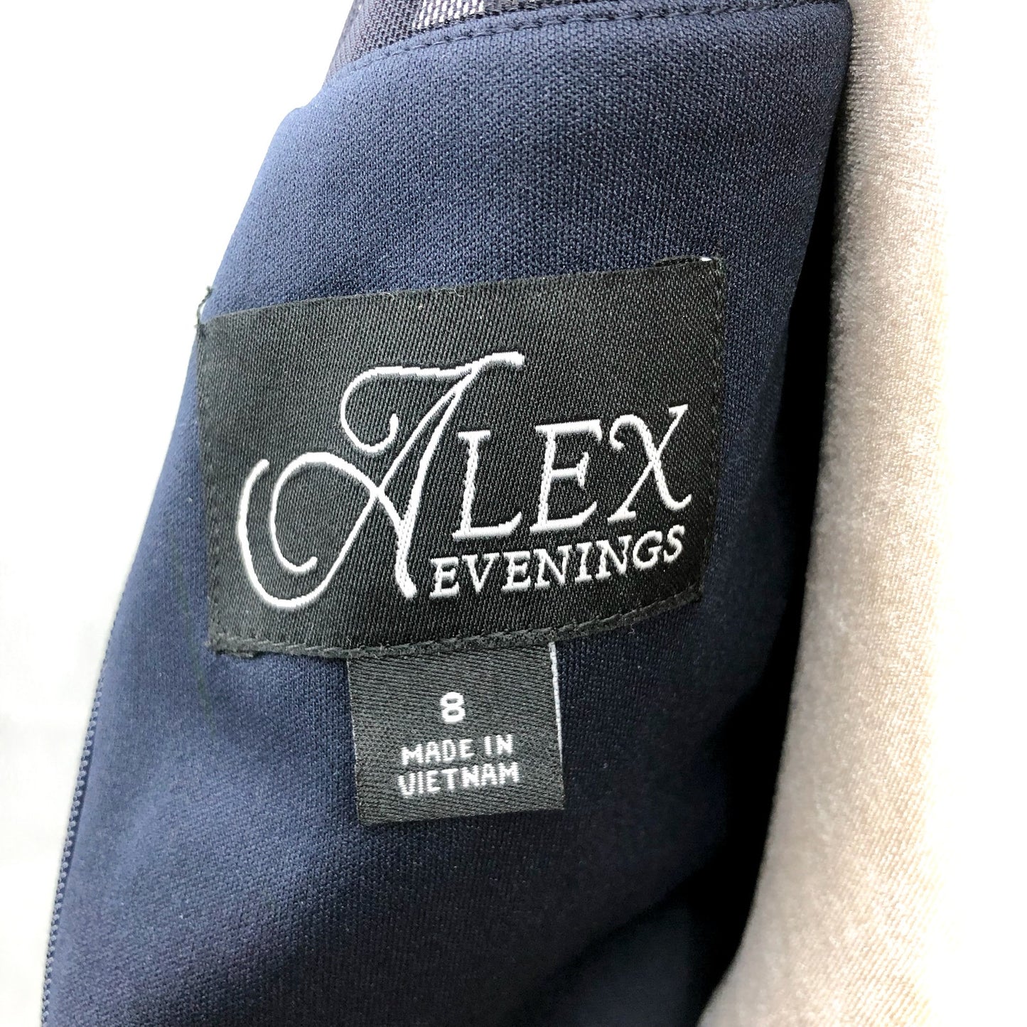 ALEX EVENINGS Illusion Sheath Gown Size 8 Deep Navy Blue Mesh Jeweled Neck NWT