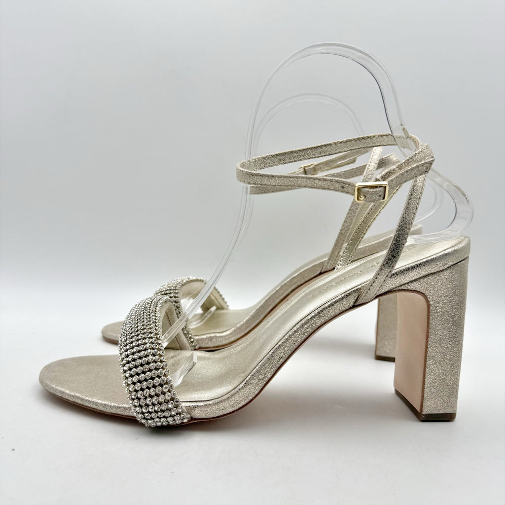 Loeffler Randall Shay Heeled Sandals Size 10 Champagne Gold Rhinestone NWOB