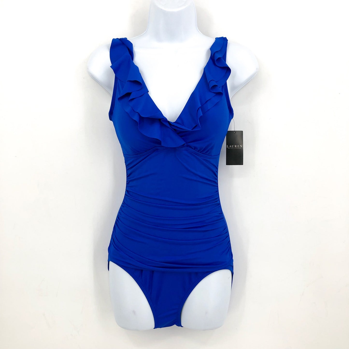 LAUREN RALPH LAUREN Beach Club Solids Ruffle One Piece Size 4 Royal Blue NWT