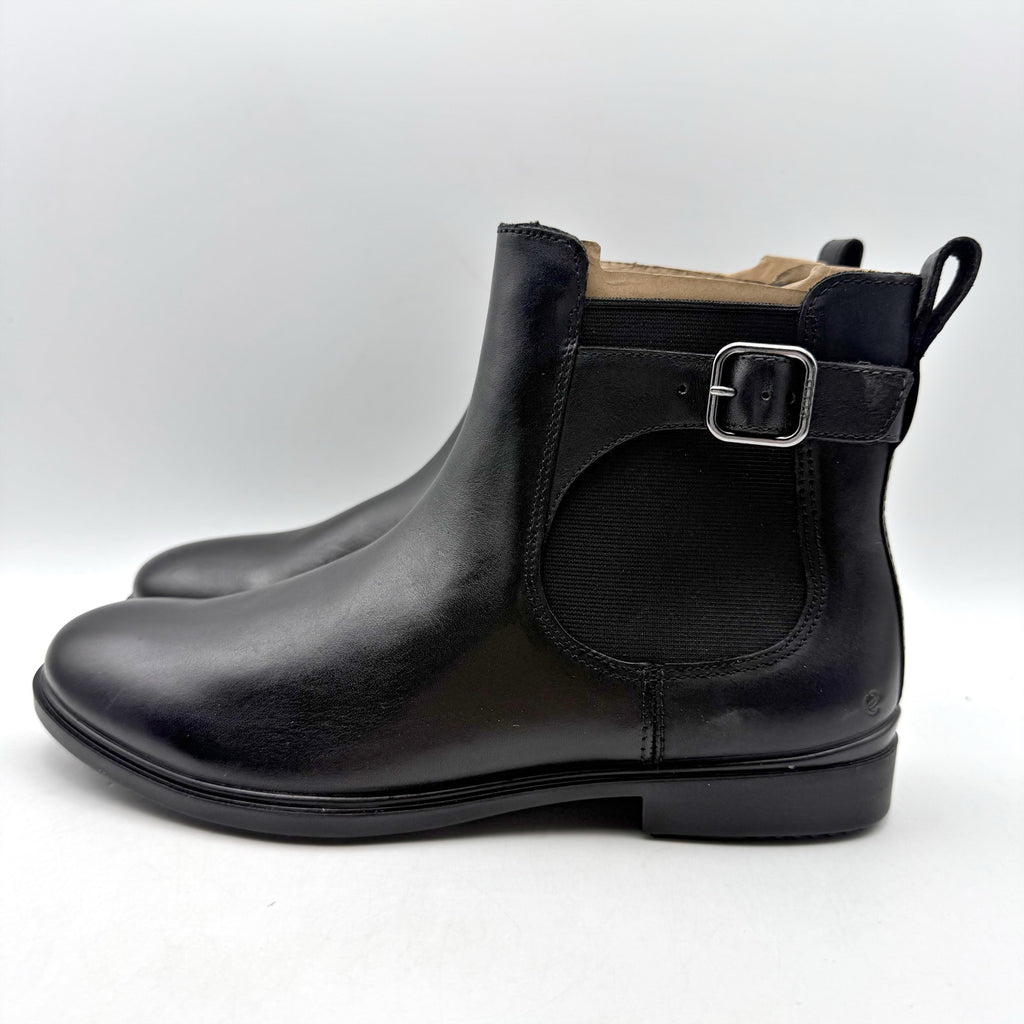 Ecco Womens Classic Chelsea Ankle Boots EU 38 US 7.5 Black Leather Buckle NIB