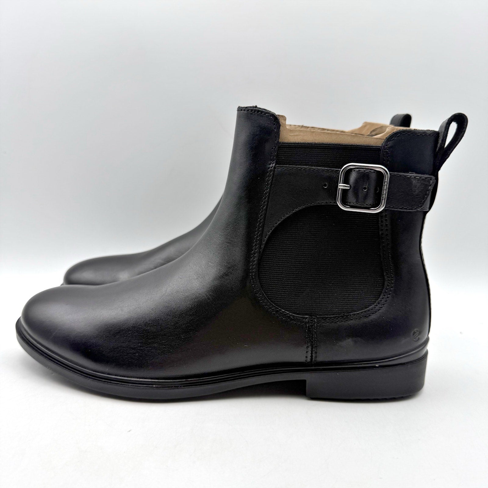 Ecco Womens Classic Chelsea Ankle Boots EU 38 US 7.5 Black Leather Buckle NIB