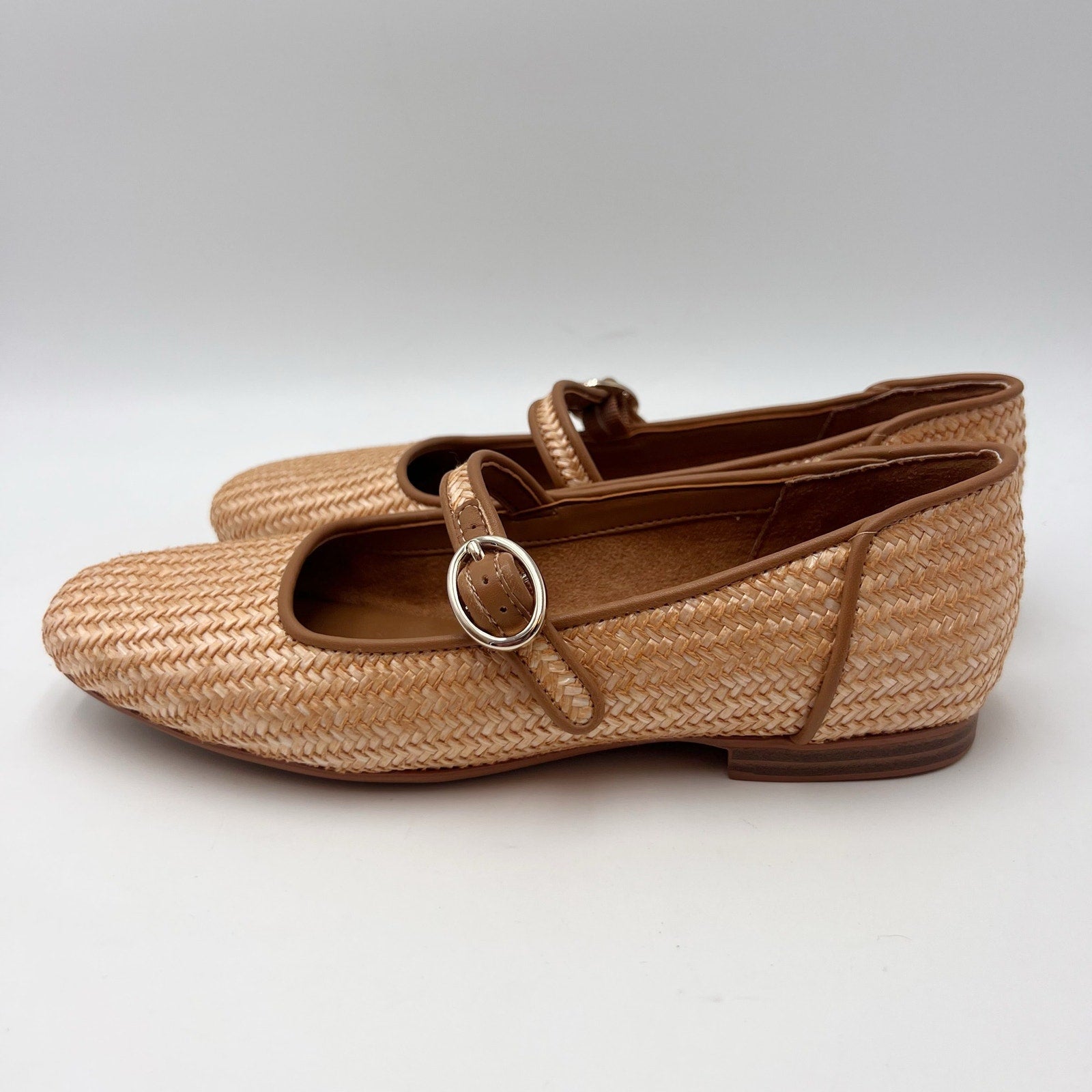 Naturalizer Womens Kelly4 Mary Jane Flats Size 6.5 EU 36.5 Brown Tan Woven NWOB