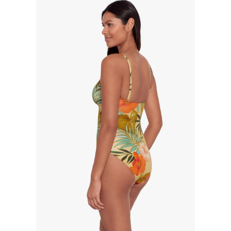 LAUREN RALPH LAUREN Island Tropical One Piece Swimsuit Size 14 Gold V-Wire NWT
