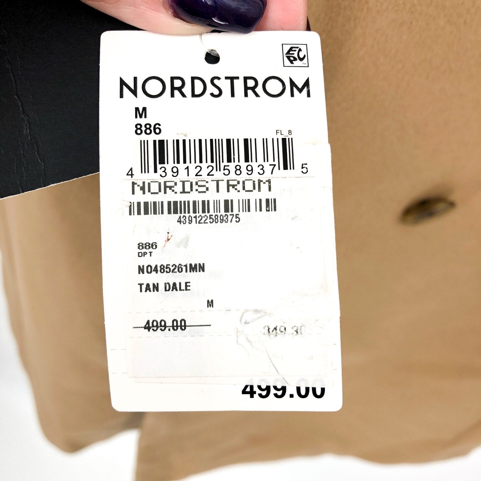 Nordstrom Mens Double Breasted Overcoat Medium Tan Dale Wool Cashmere NWT