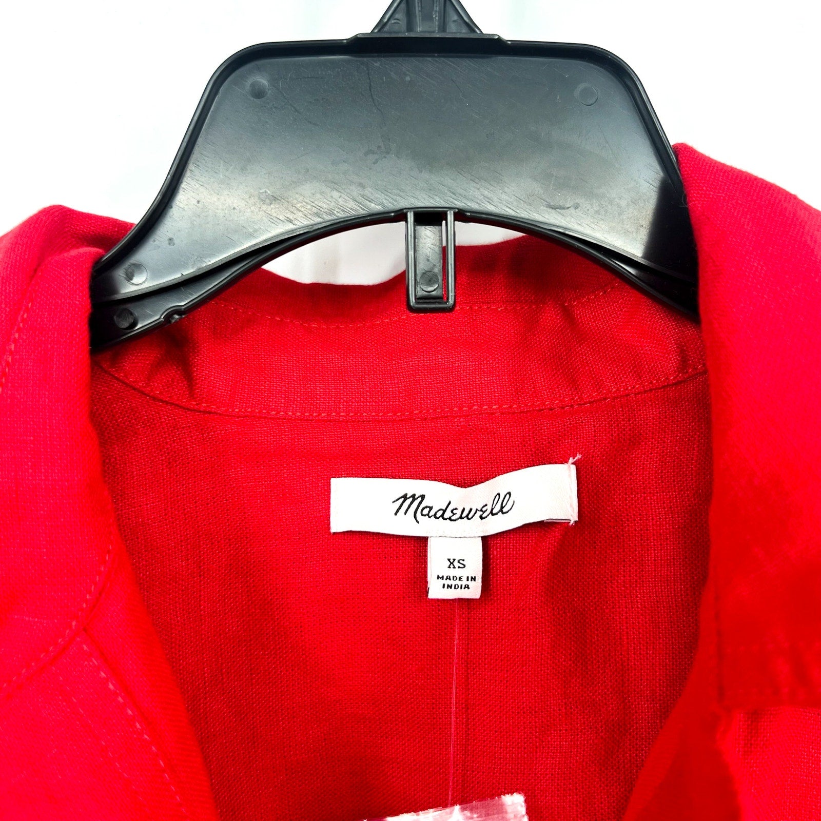 MADEWELL Utility Short-Sleeve Mini Shirtdress XS Red 100% Linen NV453 NWT