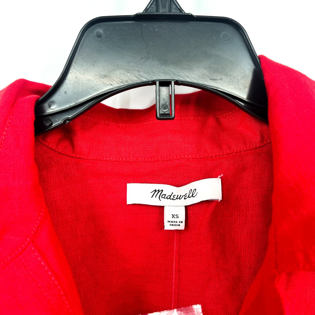MADEWELL Utility Short-Sleeve Mini Shirtdress XS Red 100% Linen NV453 NWT