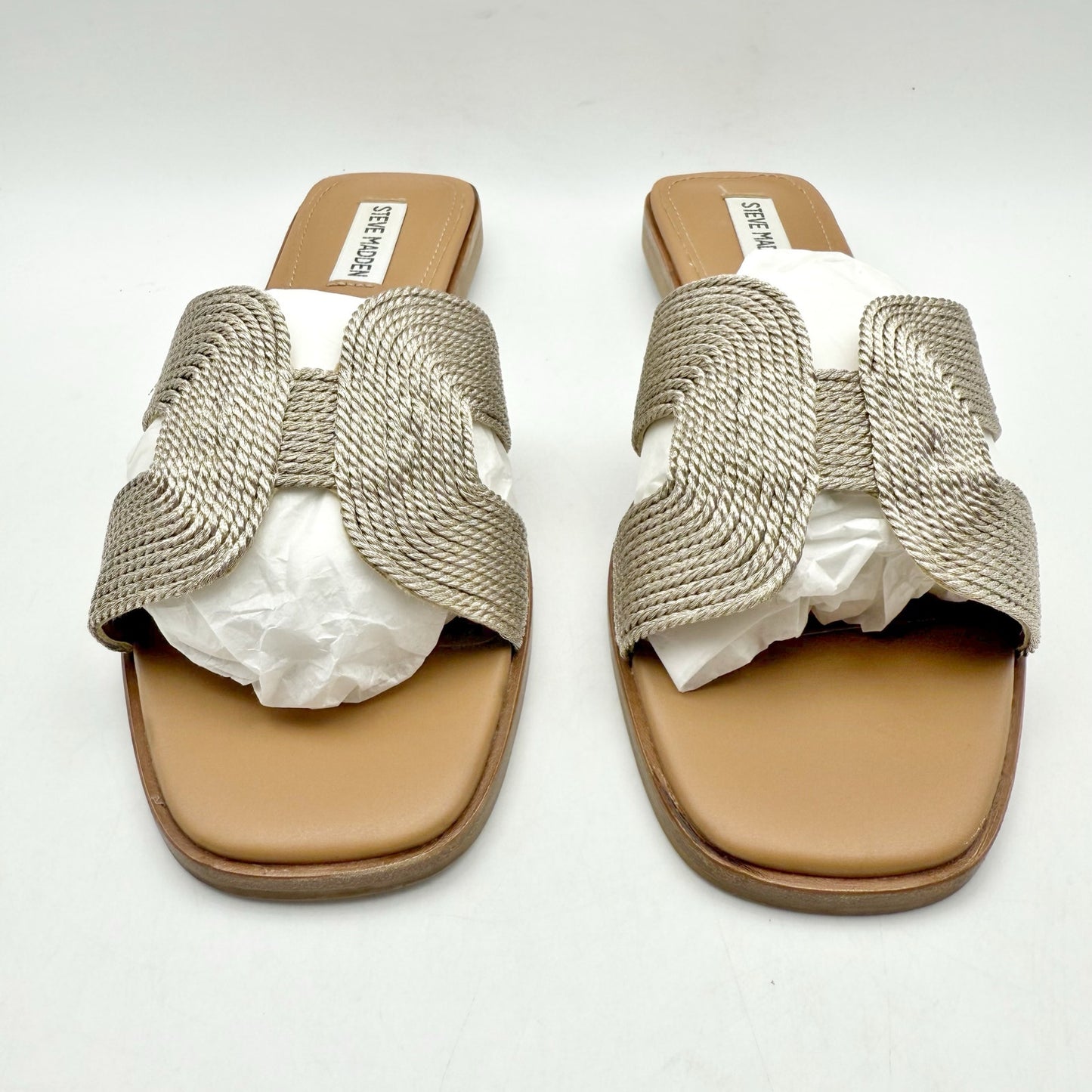 Steve Madden Womens Hadyn Braided Slide Sandals US 9.5 M Tan Metallic NIB