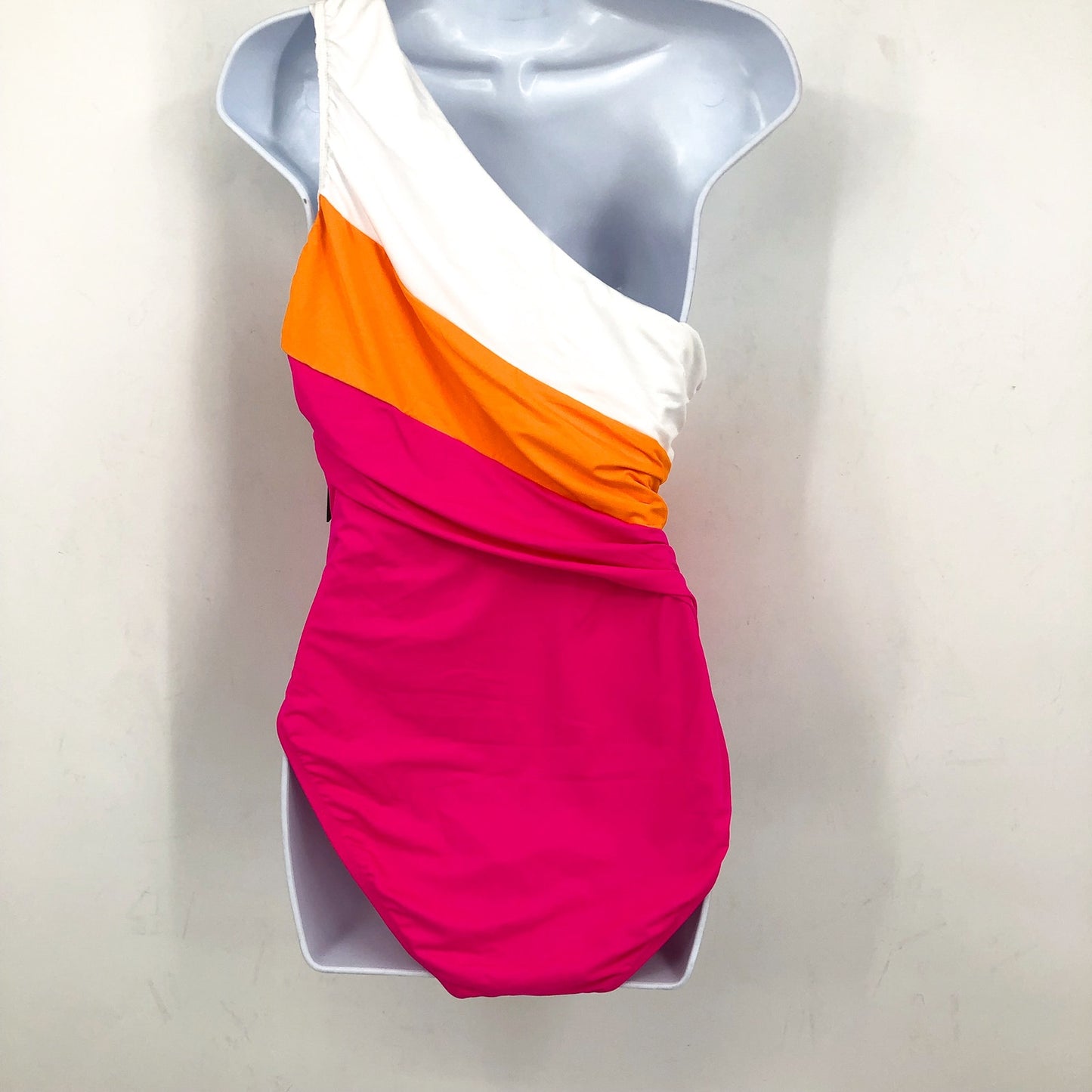 LA BLANCA Island Goddess One-Shoulder One-Piece Size 16 Pink Orange NWT