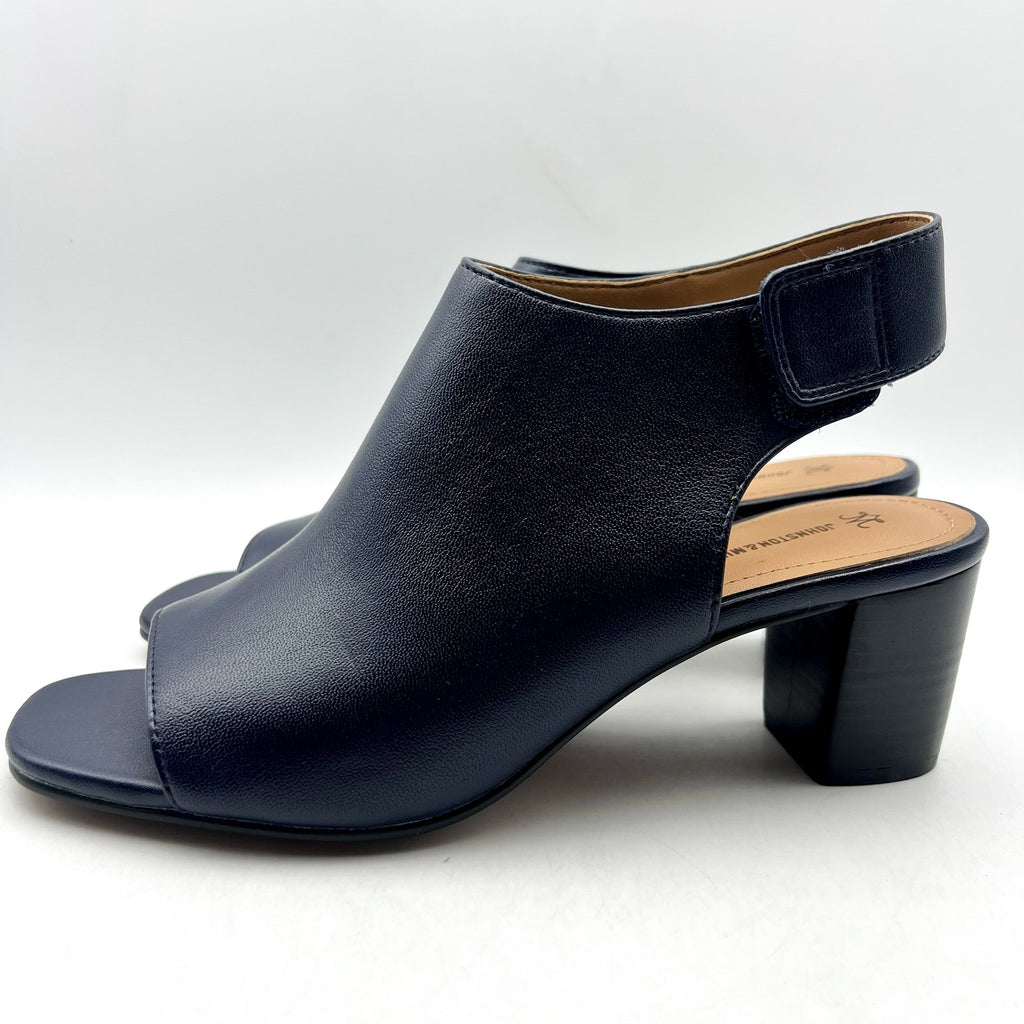 Johnston & Murphy Womens Evelyn Open Toe Bootie Size 9M Navy Blue Block Heel NIB