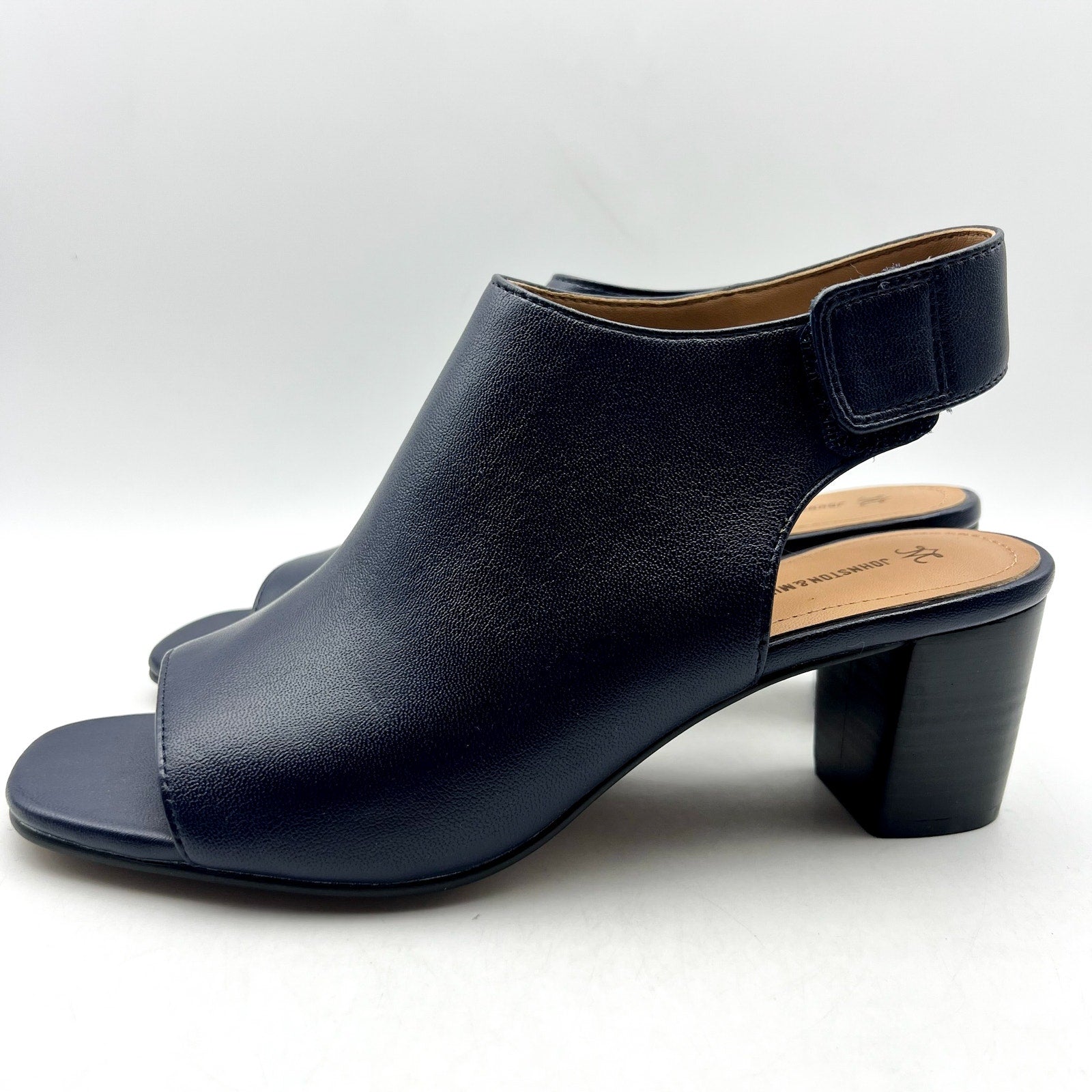 Johnston & Murphy Womens Evelyn Open Toe Bootie Size 9M Navy Blue Block Heel NIB
