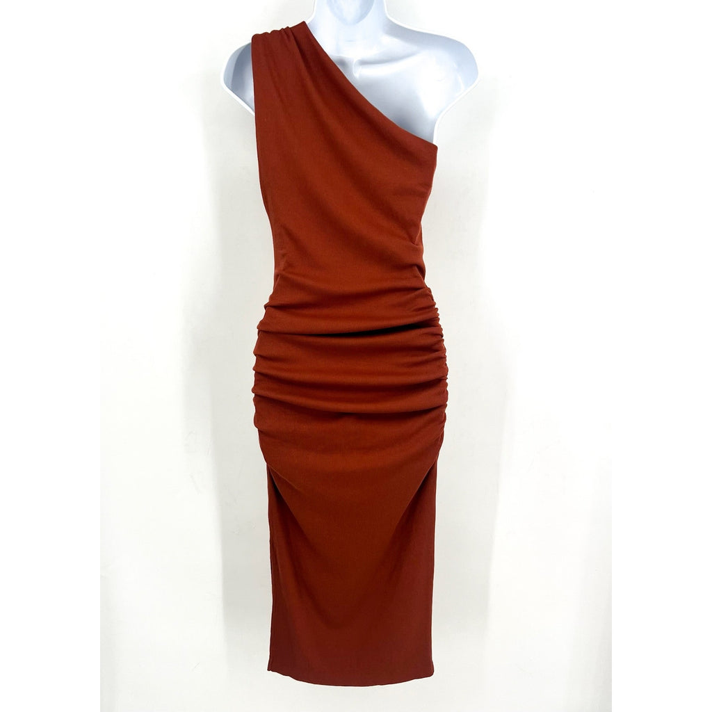 MICHAEL STARS Womens Andrea Midi Dress Small Rustic Orange One Shoulder NWT