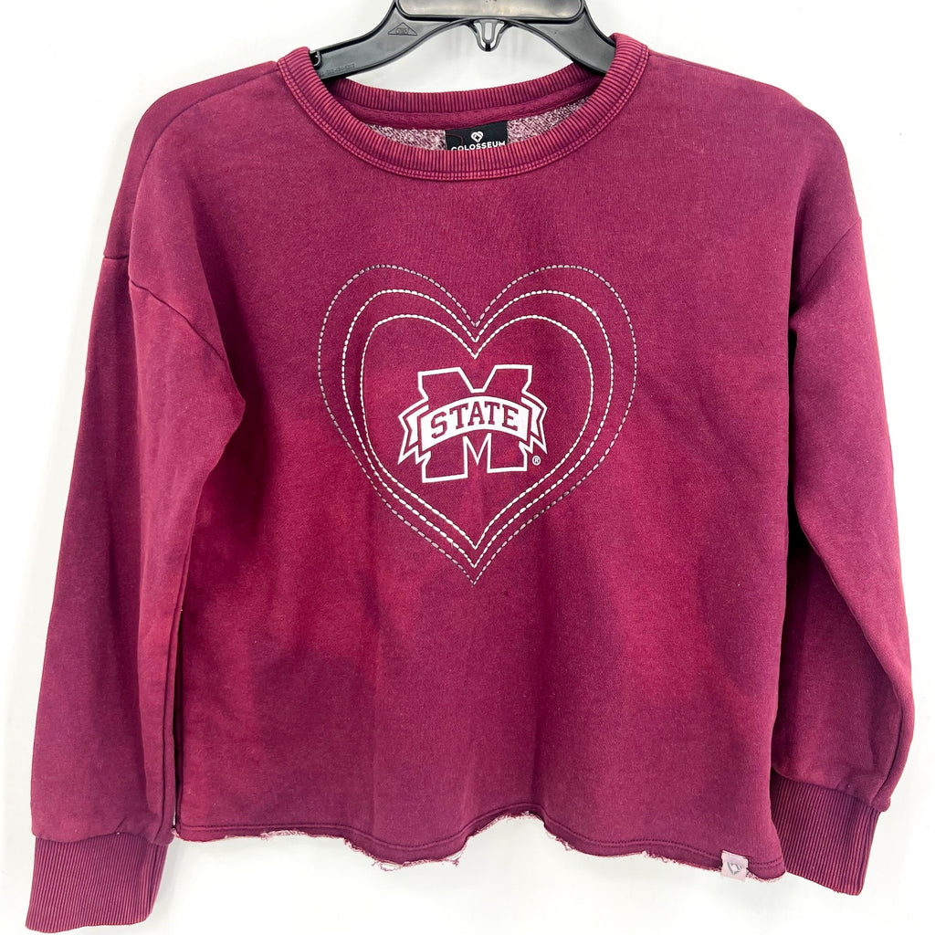 COLOSSEUM Girls Mississippi State Crop Crewneck Sweatshirt Small Maroon Red NWT