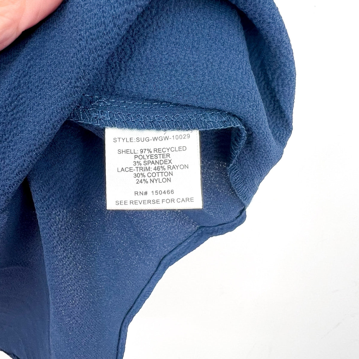 MONTGOMERY POST STITCH FIX Blouse Small Navy Blue Lace Trim Sleeves NWT