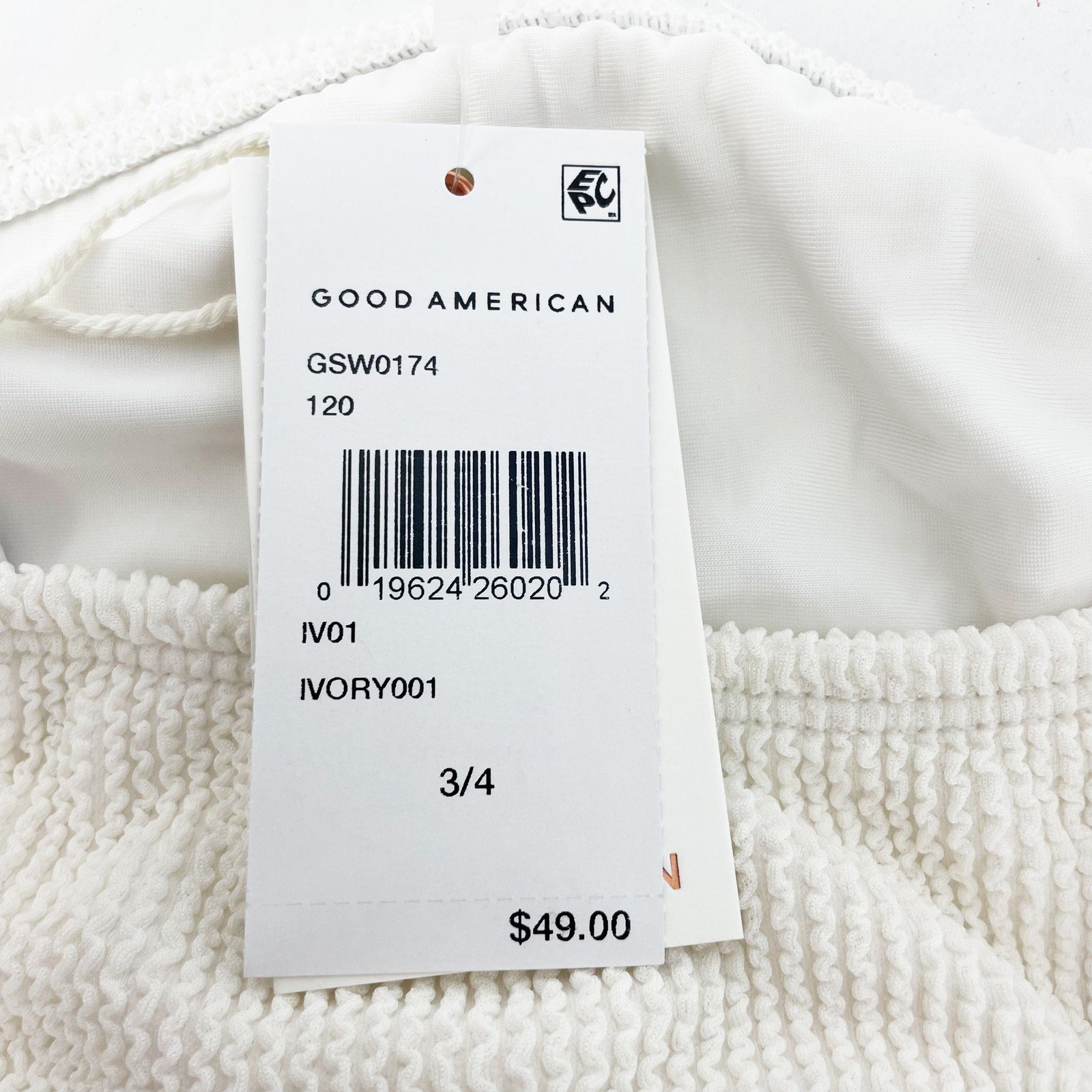 Good American Always Fits Bandeau Swim Top Sz 3/4 L-XL Cream White Ivory NWT
