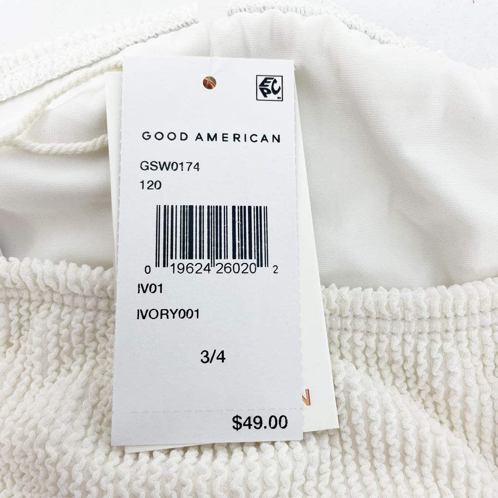 Good American Always Fits Bandeau Swim Top Sz 3/4 L-XL Cream White Ivory NWT