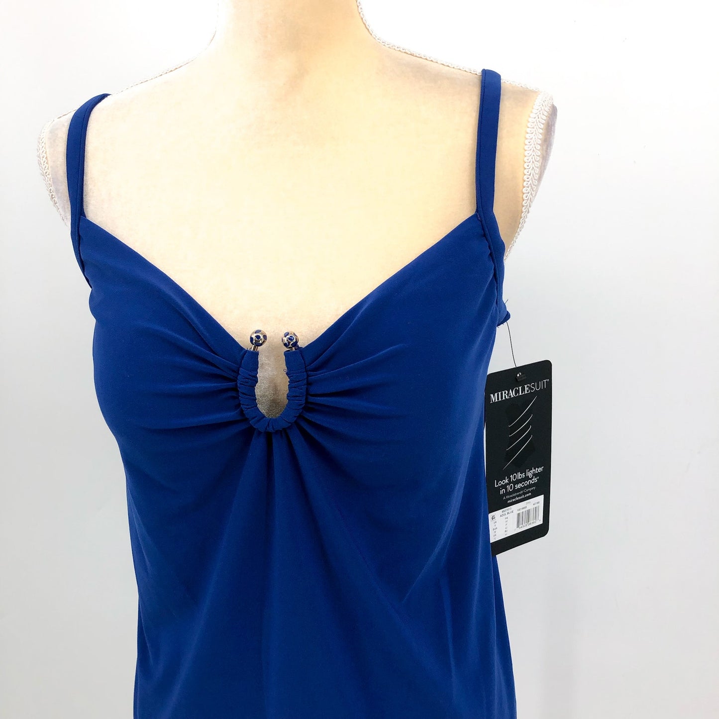 MIRACLESUIT Womens Razzle Dazzle Zing Tankini Top Size 8 Blue Azul Underwire NWT
