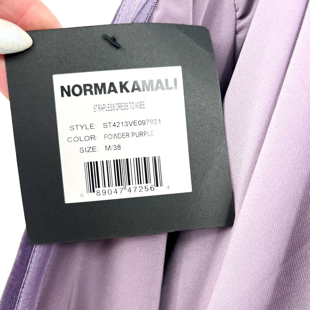Norma Kamali Velvet Strapless Dress Medium 38 Powder Purple Knee Length NWT