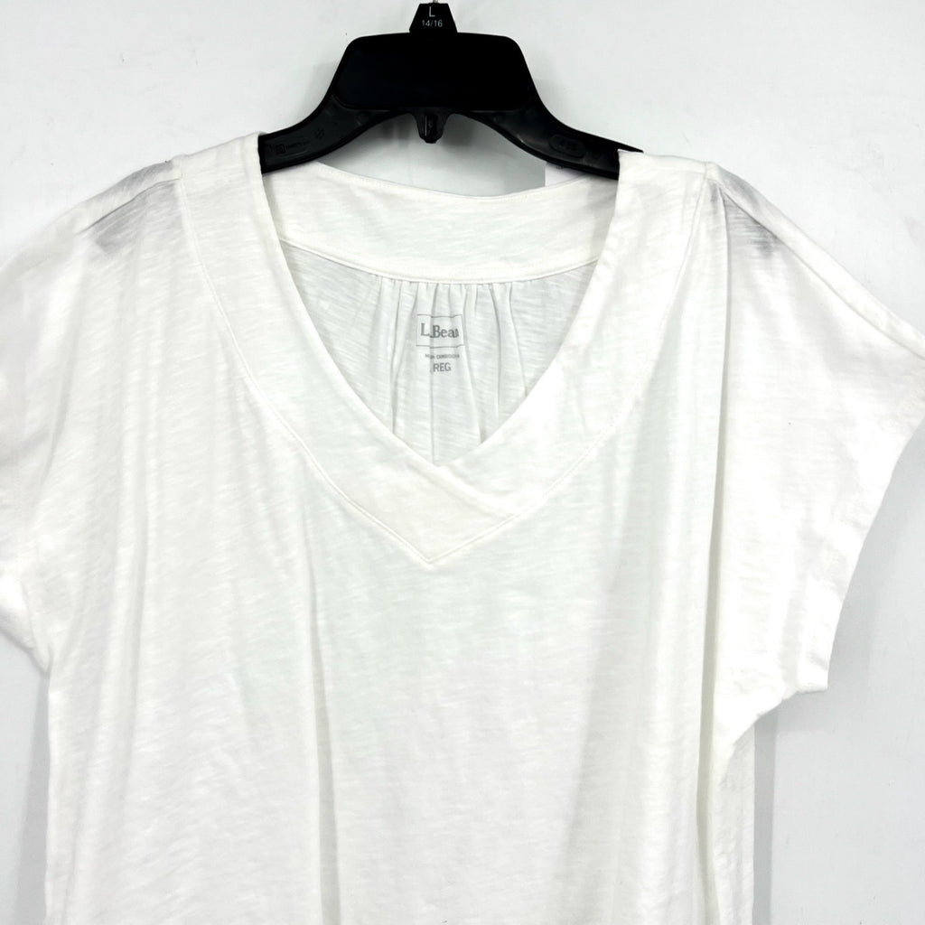 L.L BEAN Women's Organic Cotton V-Neck Cap-Sleeve Tee Large Reg White NWT