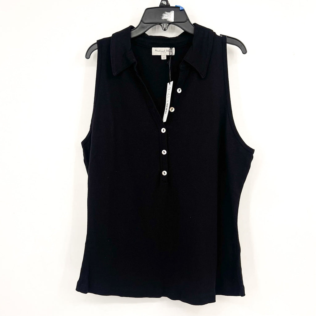 MICHAEL STARS Women's Norah Sleeveless Polo Shirt 1X Black Sleeveless NWT