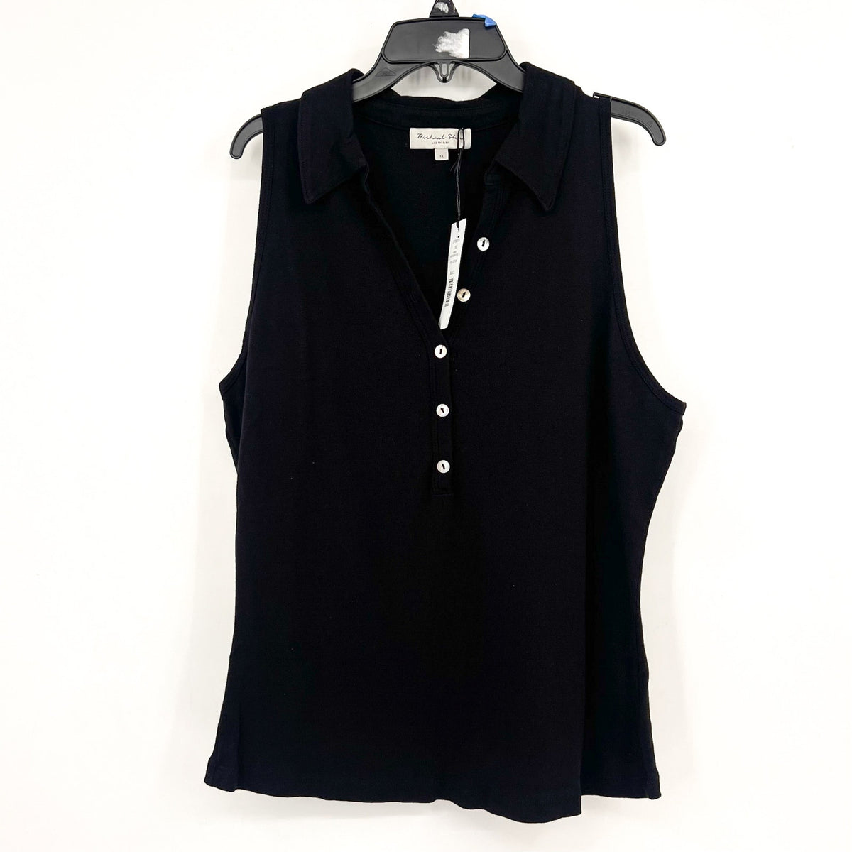 MICHAEL STARS Women's Norah Sleeveless Polo Shirt 1X Black Sleeveless NWT