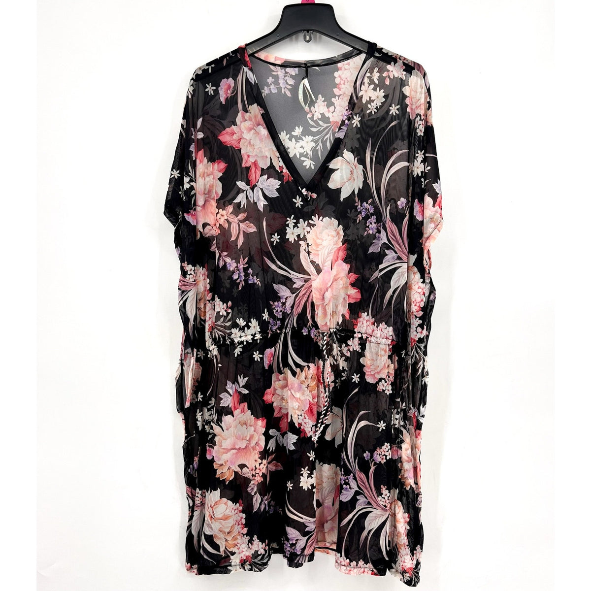 SEA LEVEL Women's Martini Mesh Kaftan Cover Up Small Black Multi Floral NWOT