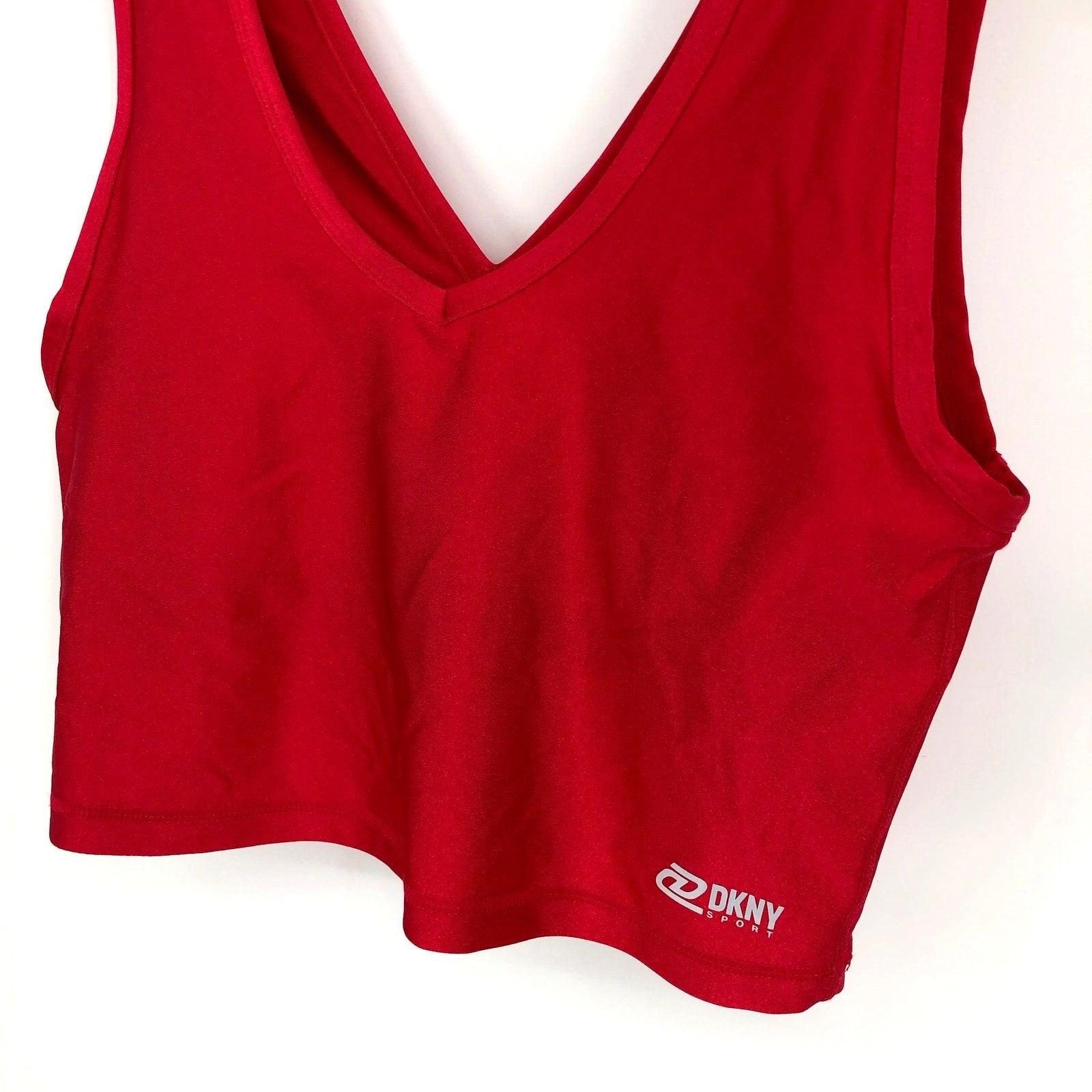 DKNY Women's Cropped Tank Sports Bra Large Red Longline Yoga Activewear NWT