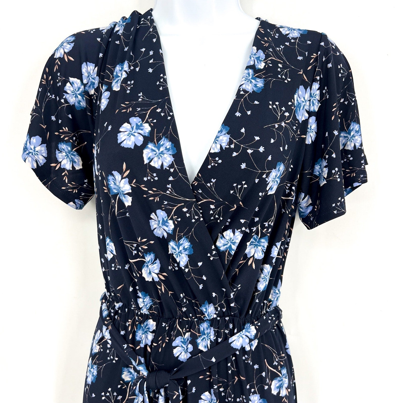 KAILEIGH Aurelle Maxi Dress Small Navy Blue Floral Side Slit STITCH FIX NWOT