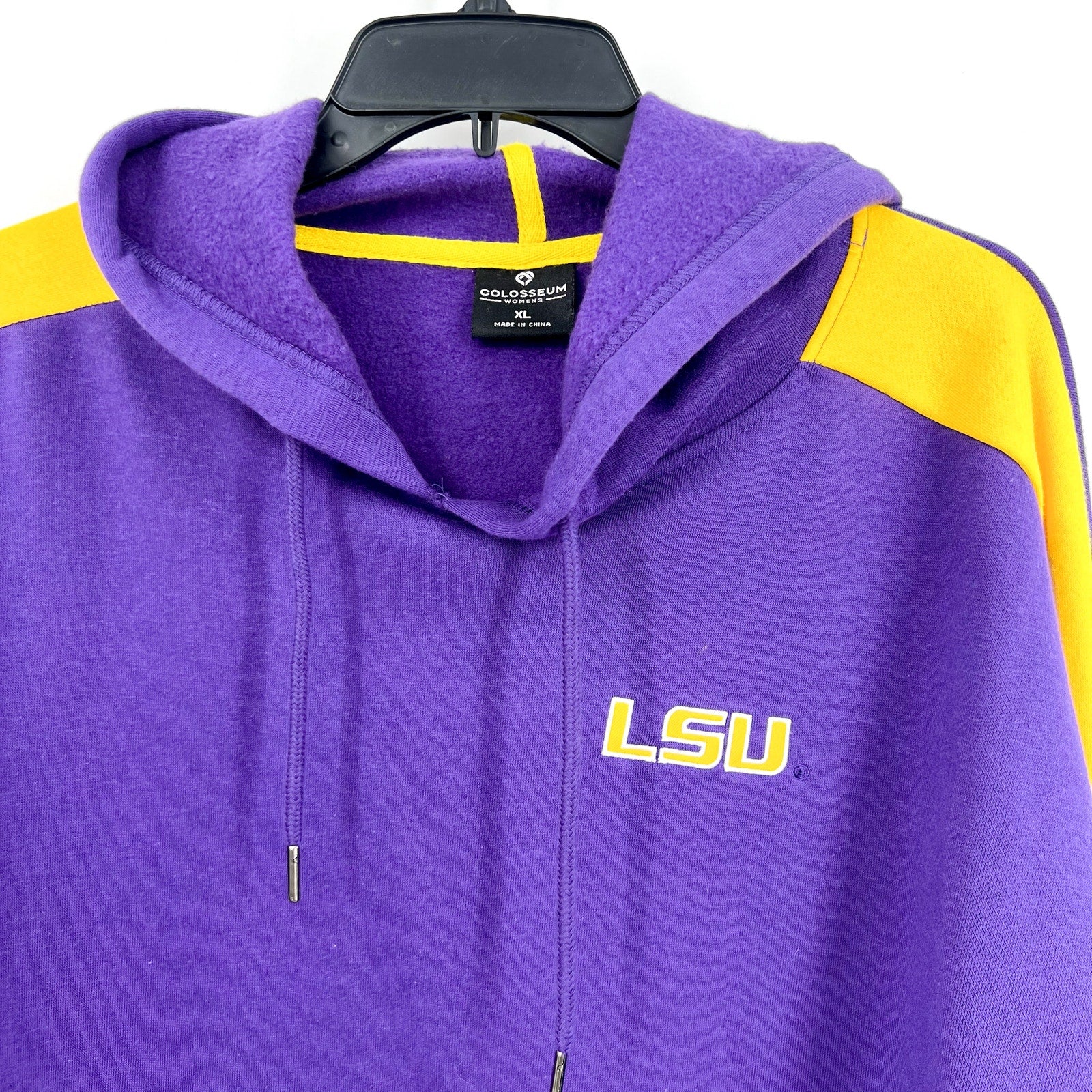 COLOSSEUM Womens LSU Tigers Stripe Logo Cropped Hoodie XL Purple Sweatshirt NWOT