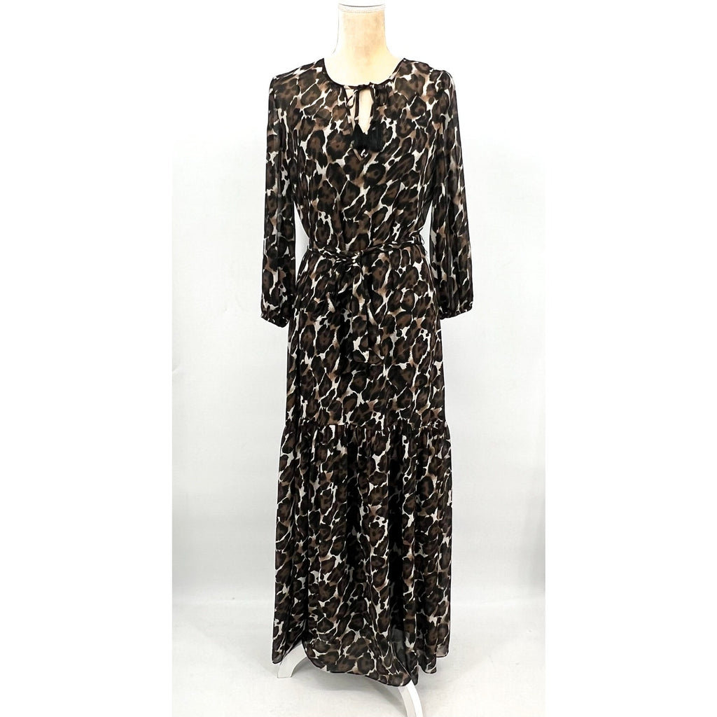 TRINA TURK Women's Shalina Tie-Waist Maxi Dress Large Black Lampoul Leopard NWT