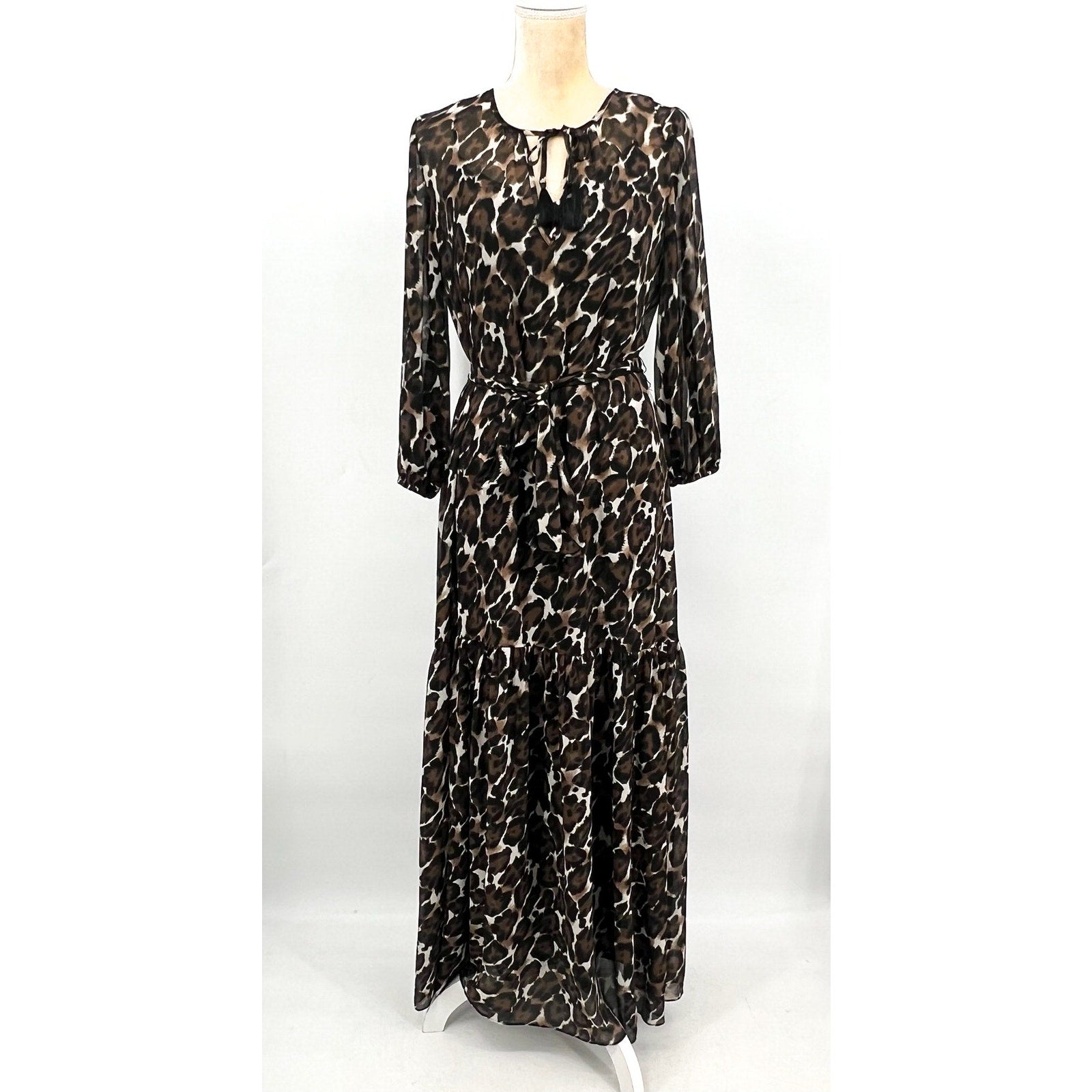 TRINA TURK Women's Shalina Tie-Waist Maxi Dress Large Black Lampoul Leopard NWT