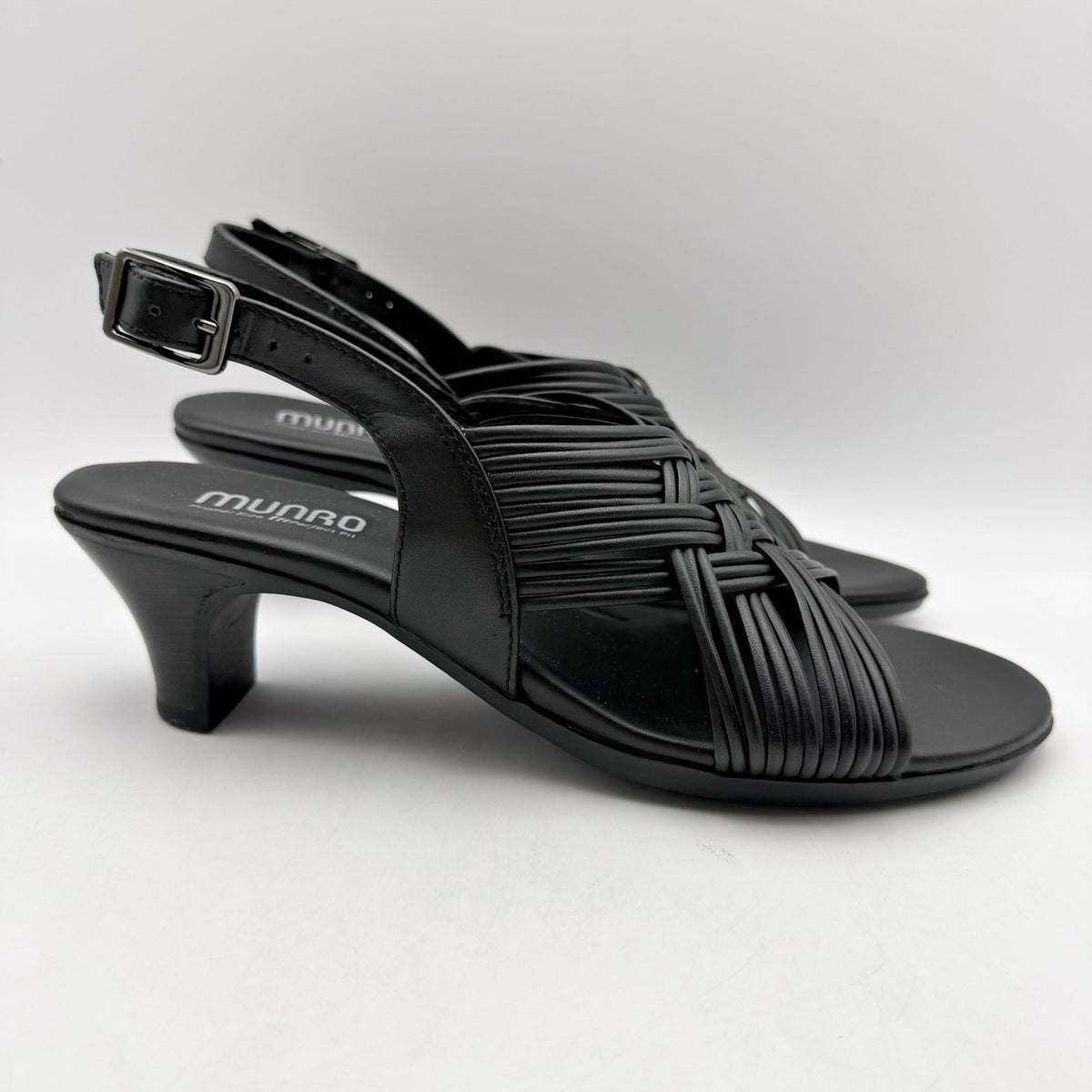 MUNRO Women's Marianna Heel Sandals Size 11 Narrow Black Leather NIB