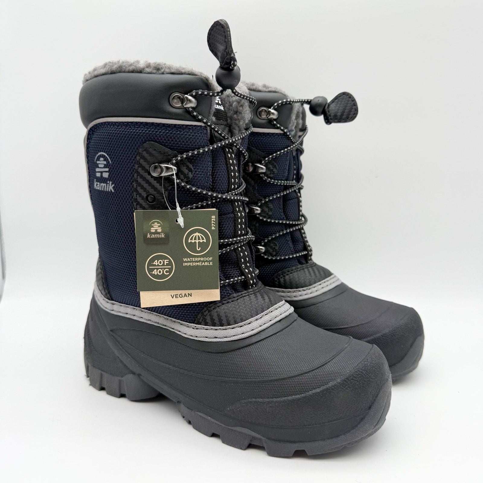Kamik Kids Luke Snow Boots US 2 EU 33.5 Navy Waterproof NIB