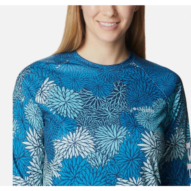 Columbia Womens Super Tidal Tee Small Blue Carbon Anemones Long Sleeve NWOT