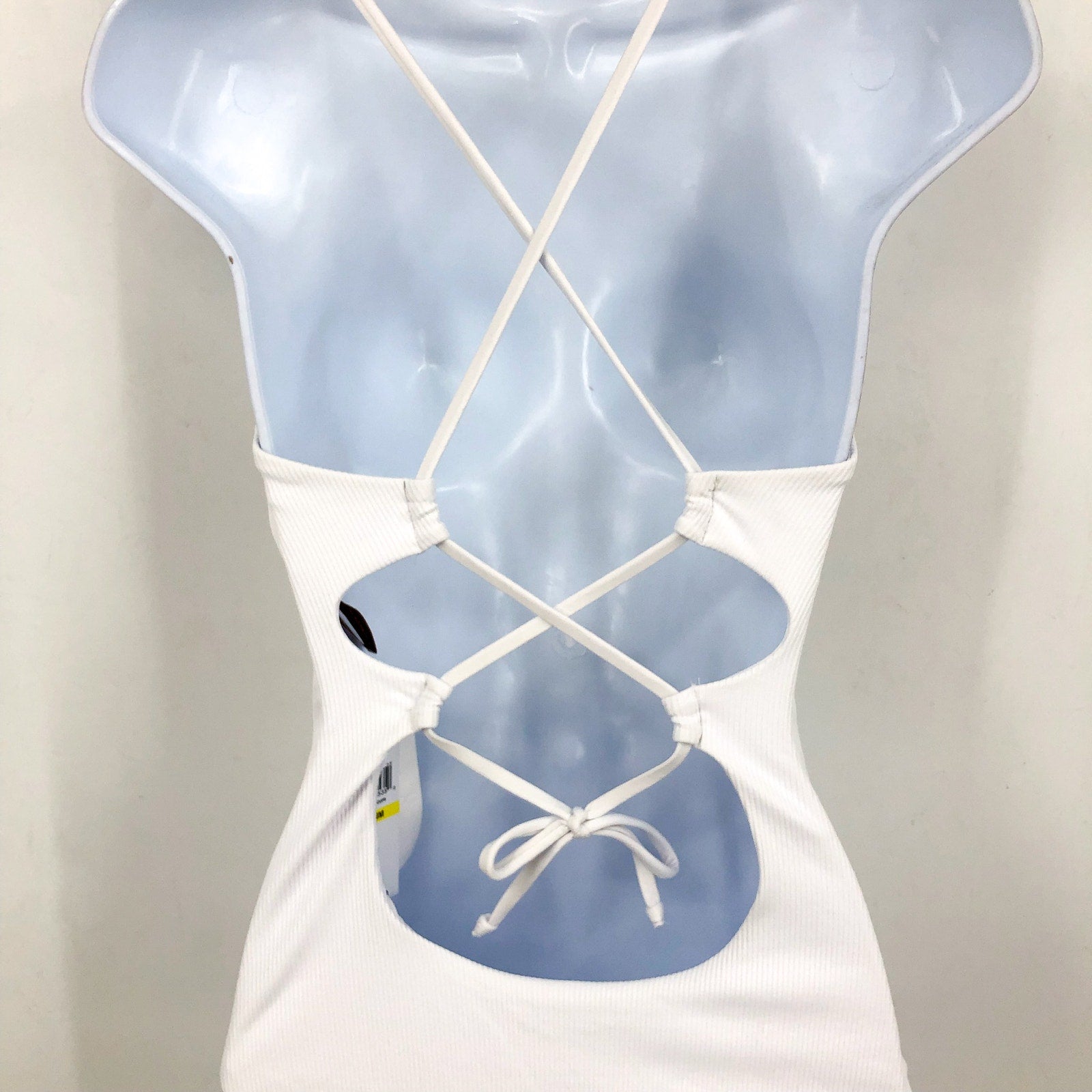 BECCA Women's Haley One Piece Swimsuit Medium White Plunge Neck  Modern Edge NWT
