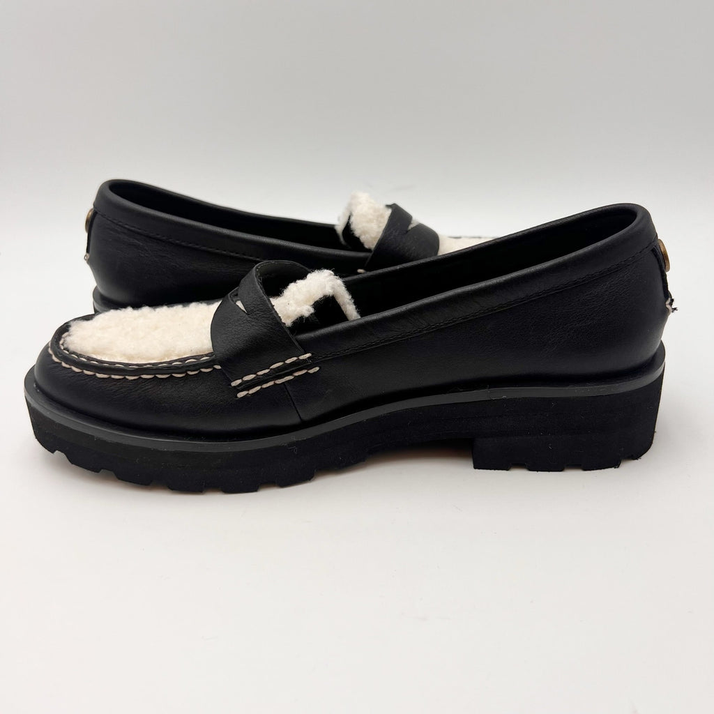 Sperry Womens Chunky Penny Loafers Size 6.5 M Black Leather Shearling Top NWOB