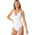 TOMMY BAHAMA Pearl Cross Front One-Piece Swimsuit Size 8 White Over Shoulder NWT