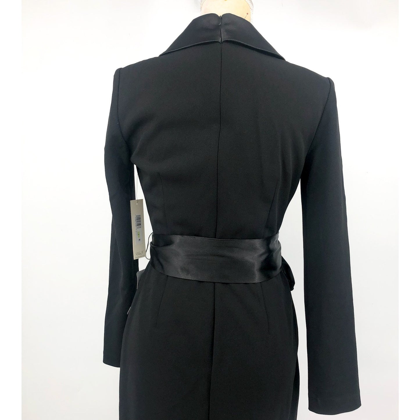 ELIZA J Womens Wrap Tuxedo Gown Size 4 Black Scuba Crepe Long Sleeve NWT