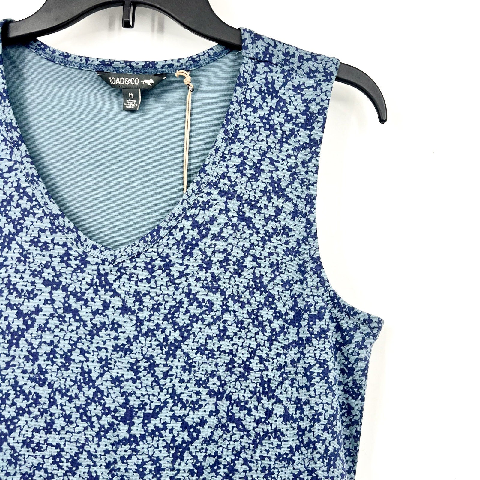 TOAD & CO Women's Marley Tiered Tank Dress Medium Blue Floral Tonal Print NWT