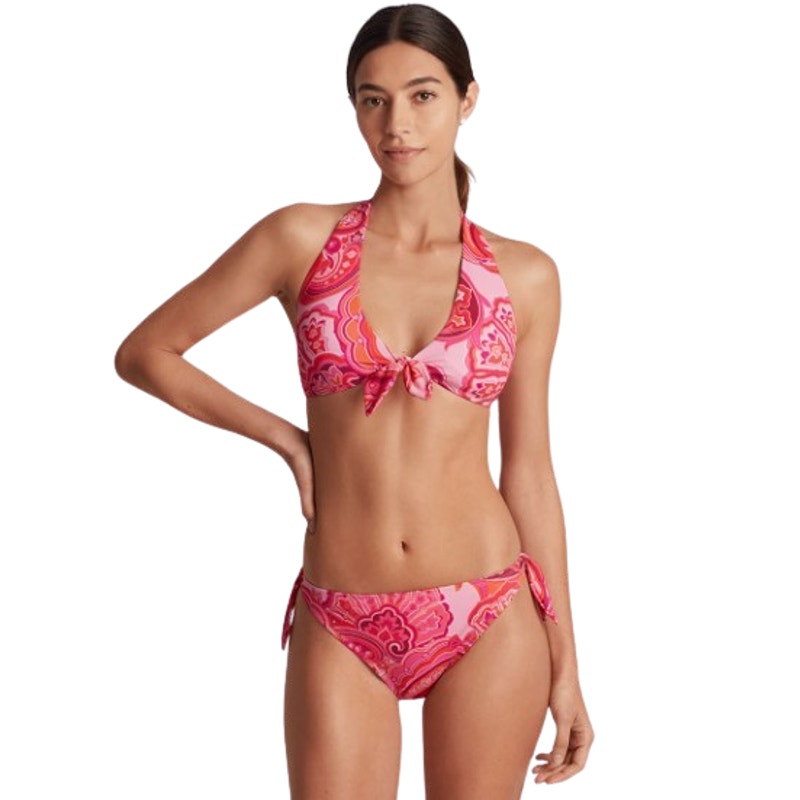 LAUREN RALPH LAUREN Provence Paisley Bikini Top Size 4 Pink Tie Front Halter NWT
