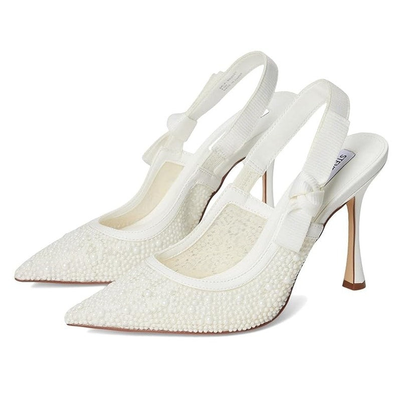 Steve Madden Womens Bri Lace Heels US 7 M EU 37.5 White Bow NWOB