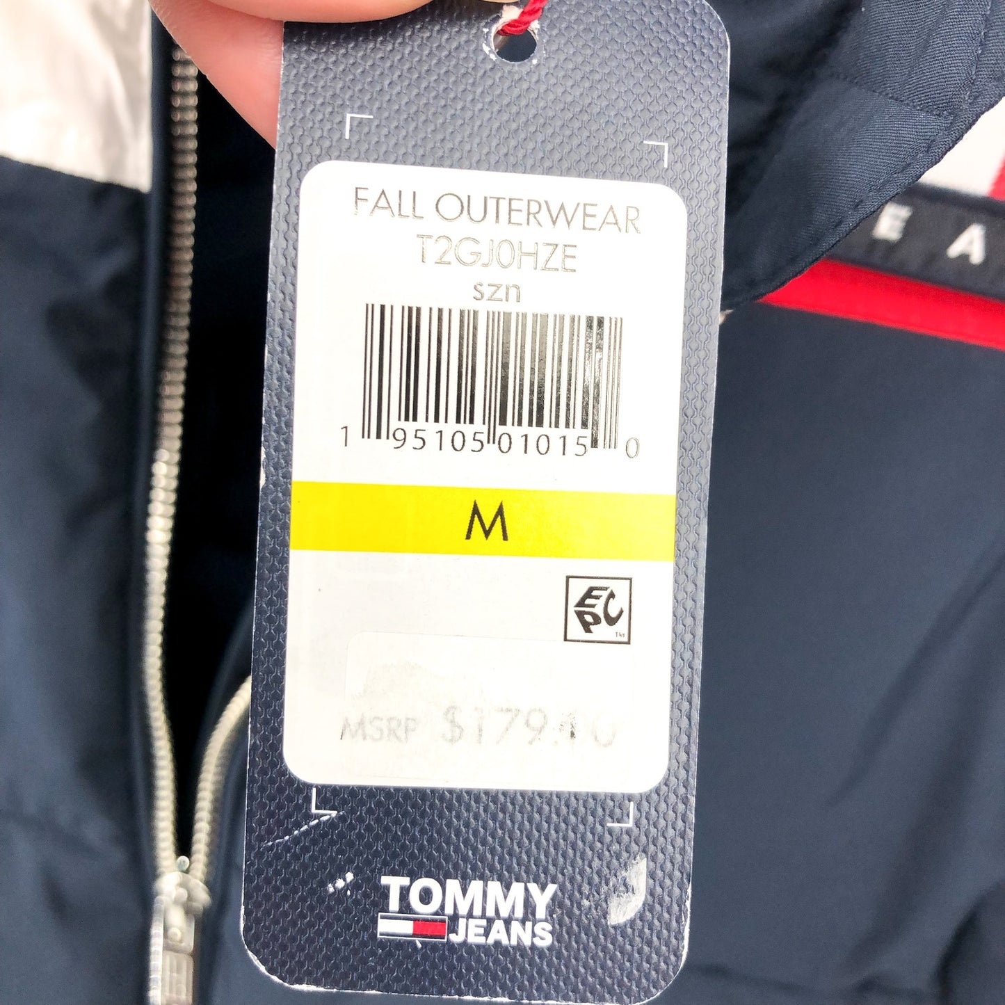 TOMMY JEANS Womens Big Logo Colorblock Puffer Ski Coat Medium Blue White NWT