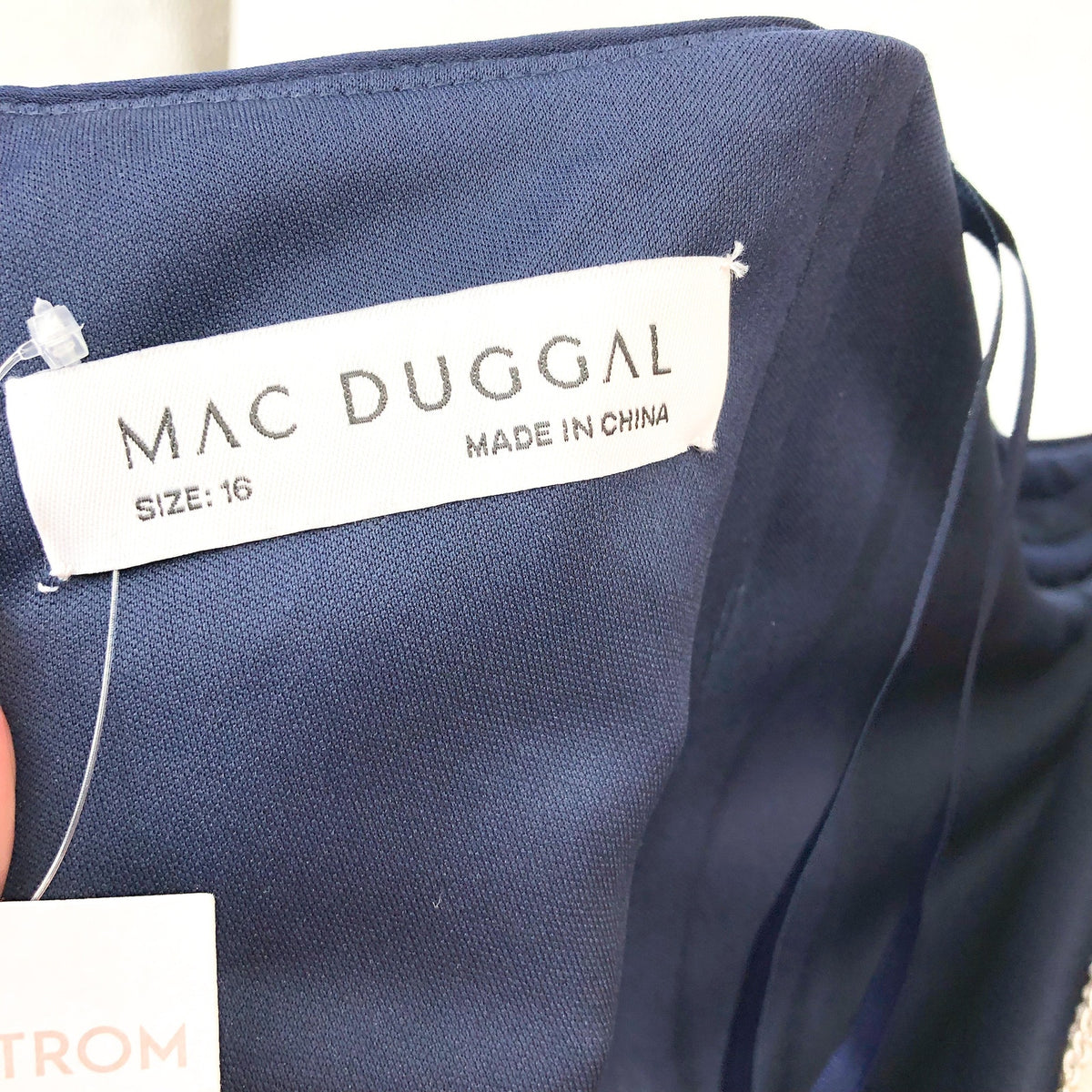 MAC DUGGAL Beaded Cuff Drop Shoulder Gown Size 16 Midnight Navy Blue Formal NWT